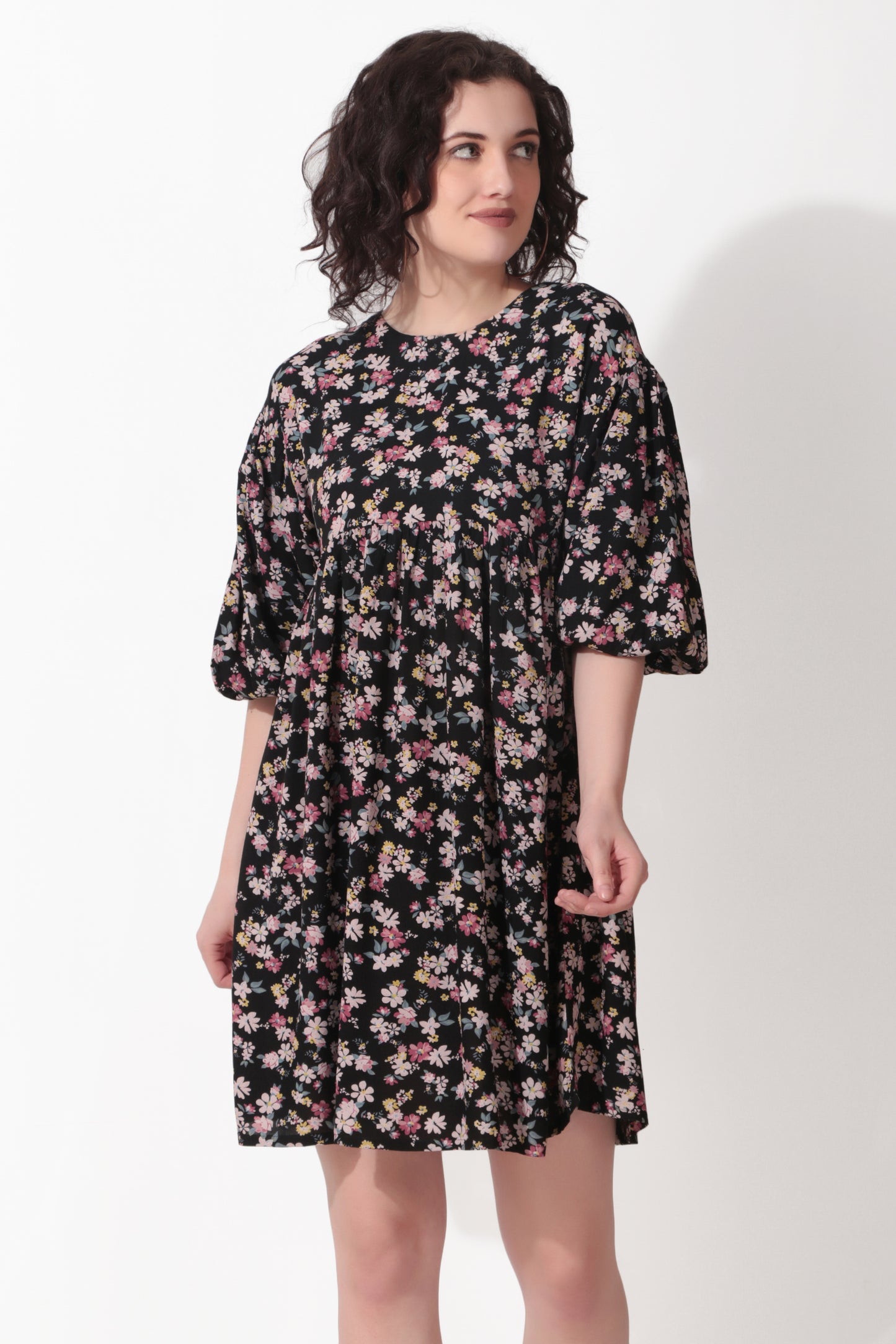 A-Line Baloon Sleeves Dress