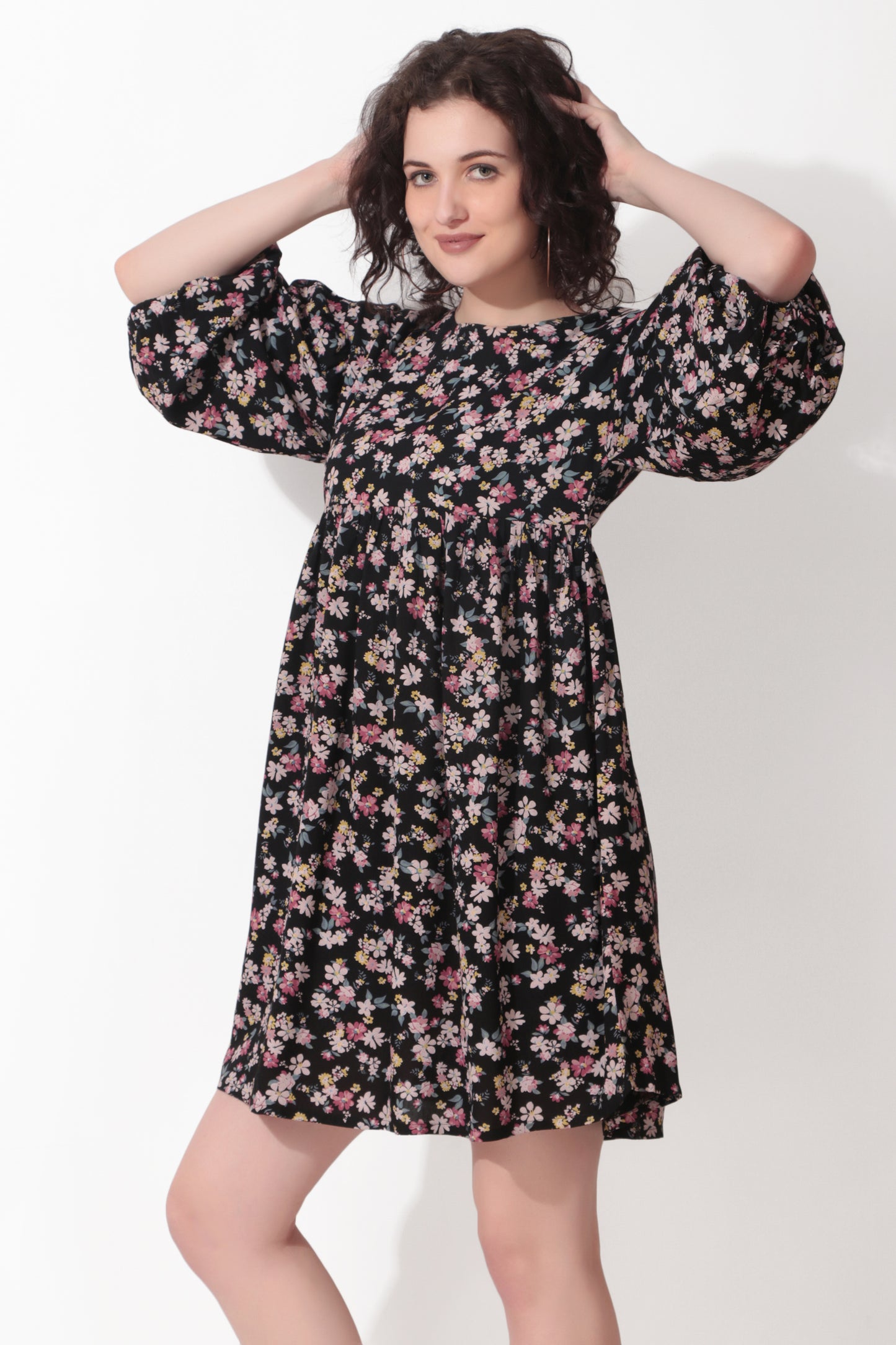 A-Line Baloon Sleeves Dress