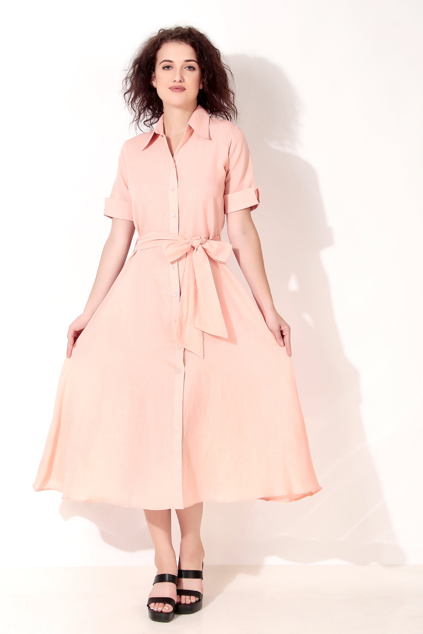 Peach Button Down Shirt Dress