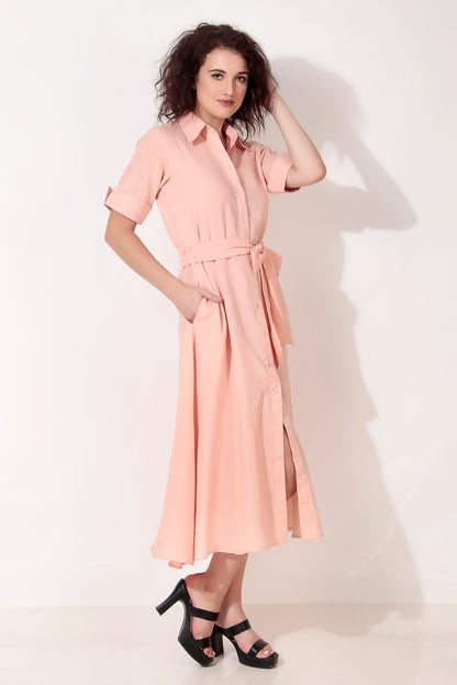 Peach Button Down Shirt Dress