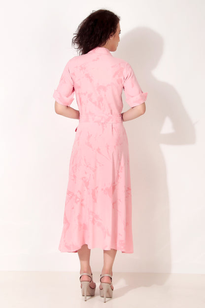 Pink Cloud Printed Button Down Shirt Dress