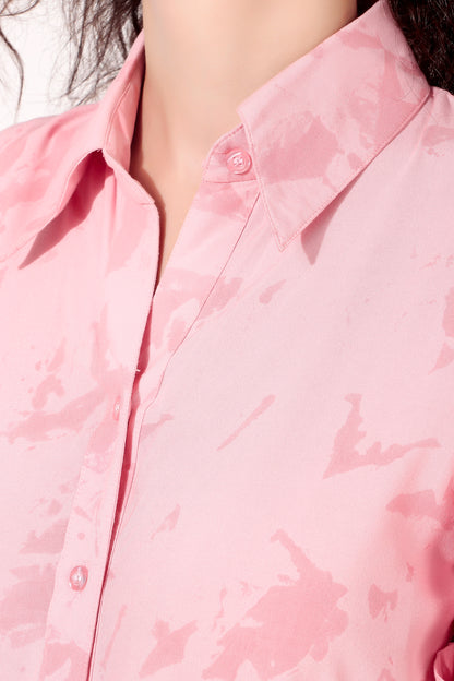 Pink Cloud Printed Button Down Shirt Dress